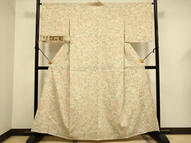 平和屋着物▽本塩沢 単衣 草花文 証紙付き 正絹 逸品 未使用 DABF5636du