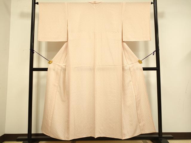 平和屋着物▽上質な小紋 単衣 麻の葉文様 正絹 逸品 未使用 DABF5639du