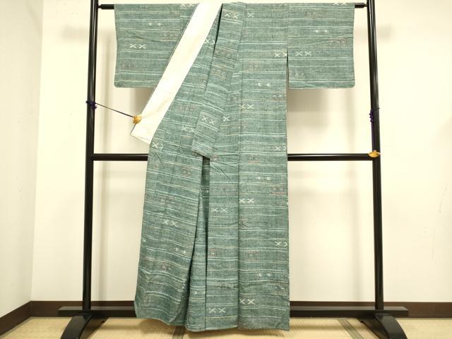 平和屋着物▽上質な紬 単衣 琉球絣文様 正絹 逸品 DABF5640du