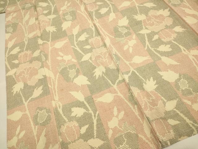 平和屋着物▽本塩沢 単衣 草花文 正絹 逸品 DABF5641du