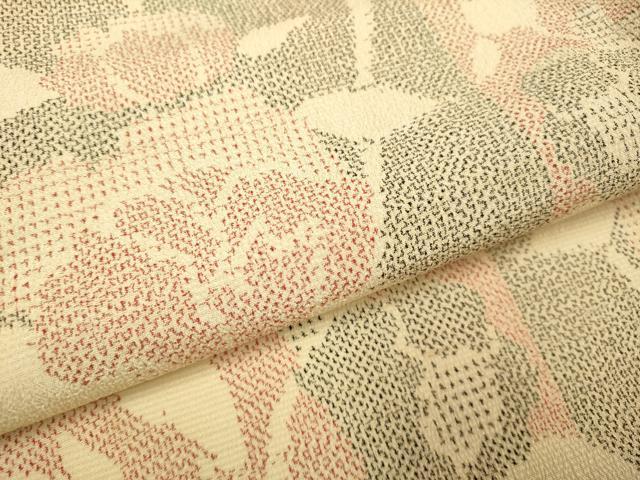 平和屋着物▽本塩沢 単衣 草花文 正絹 逸品 DABF5641du