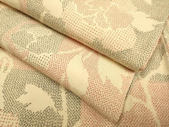 平和屋着物▽本塩沢 単衣 草花文 正絹 逸品 DABF5641du