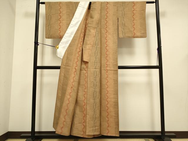 平和屋着物▽上質な紬 単衣 七宝間道 正絹 逸品 DABF5644du