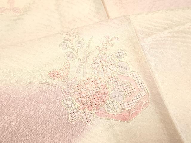 平和屋着物▽中国三大刺繍 スワトウ刺繍 汕頭刺繍 総刺繍 訪問着 単衣 貝桶花文 暈し染め 正絹 逸品 DABF5648du