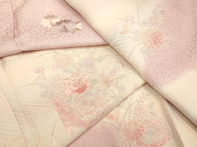 平和屋着物▽中国三大刺繍 スワトウ刺繍 汕頭刺繍 総刺繍 訪問着 単衣 貝桶花文 暈し染め 正絹 逸品 DABF5648du