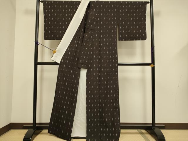 平和屋着物▽上質なお召 単衣 越後ちりめん 十字絣 証紙付き 正絹 逸品 DABF5649du