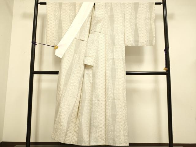 平和屋着物▽上質な紬 単衣 立涌麻の葉文様 正絹 逸品 DABF5650du