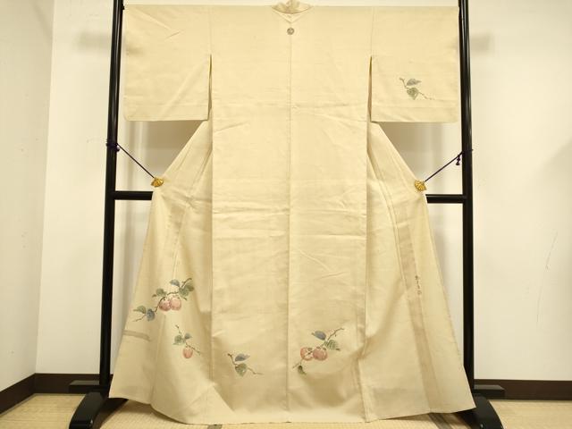 平和屋着物▽訪問着 単衣 紬地 作家物 柿 正絹 逸品 DABF5656du