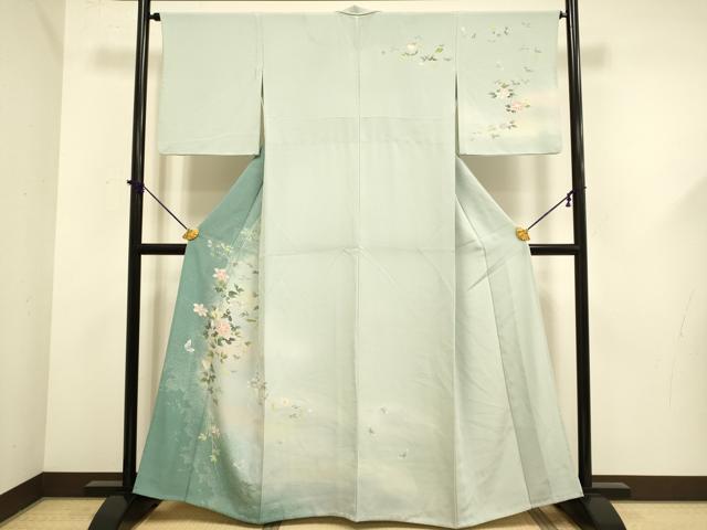 平和屋着物▽訪問着 単衣 花蝶文 暈し染め 三越扱い 正絹 逸品 DABF5657du