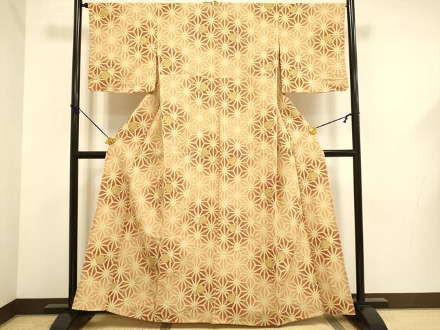 平和屋着物▽小紋 単衣 雪輪麻の葉文 暈し染め 洗える着物 DABF5664du