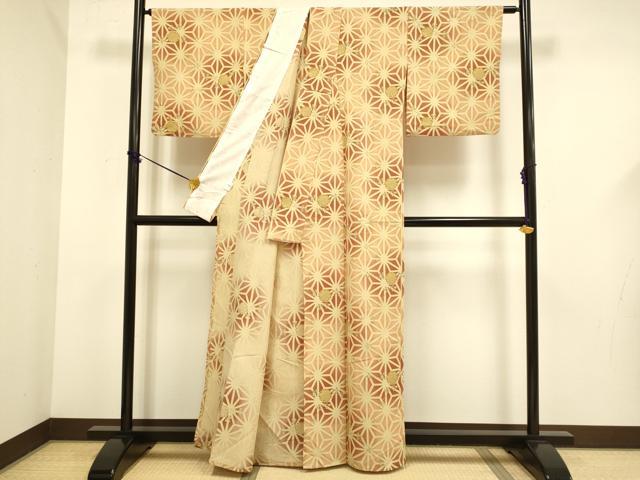 平和屋着物▽小紋 単衣 雪輪麻の葉文 暈し染め 洗える着物 DABF5664du