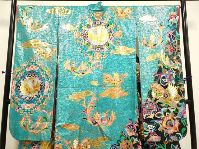 平和屋本店●本手描友禅作家 秋山章 色打掛 お引きずり 婚礼 結婚式 和装 花嫁 神社挙式 金銀彩 鳳凰更紗花文 逸品 DABF5690du