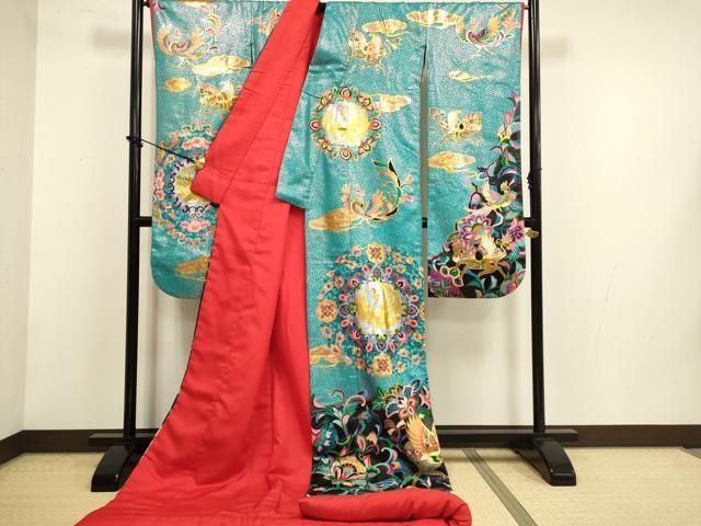 平和屋本店●本手描友禅作家 秋山章 色打掛 お引きずり 婚礼 結婚式 和装 花嫁 神社挙式 金銀彩 鳳凰更紗花文 逸品 DABF5690du