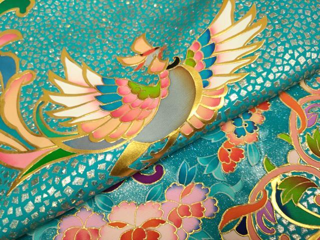平和屋本店●本手描友禅作家 秋山章 色打掛 お引きずり 婚礼 結婚式 和装 花嫁 神社挙式 金銀彩 鳳凰更紗花文 逸品 DABF5690du