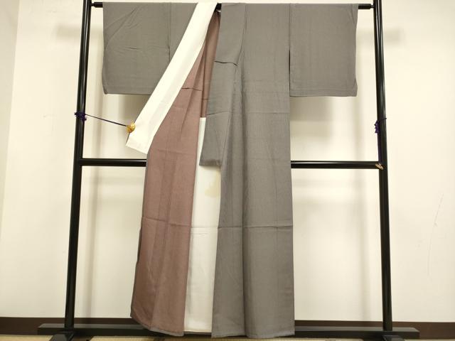 平和屋着物▽江戸小紋 単衣 万筋 青褐色×江戸鼠色 正絹 逸品 DABF5708du