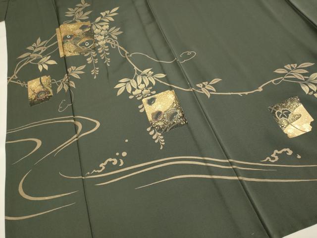 平和屋着物▽訪問着 単衣 刺繍 破れ色紙千鳥花文 金彩 やまと誂製 正絹 逸品 DABF5714du