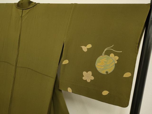 平和屋着物▽訪問着 単衣 駒刺繍 鈴 舞桜 兎 正絹 逸品 DABF5715du