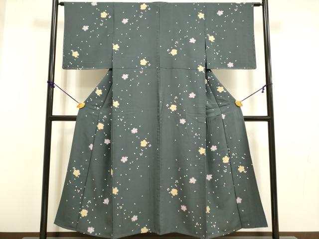 平和屋着物▽上質な小紋 単衣 舞桜文 正絹 逸品 DABF5716du