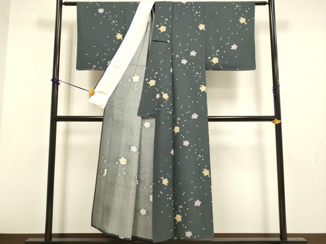 平和屋着物▽上質な小紋 単衣 舞桜文 正絹 逸品 DABF5716du