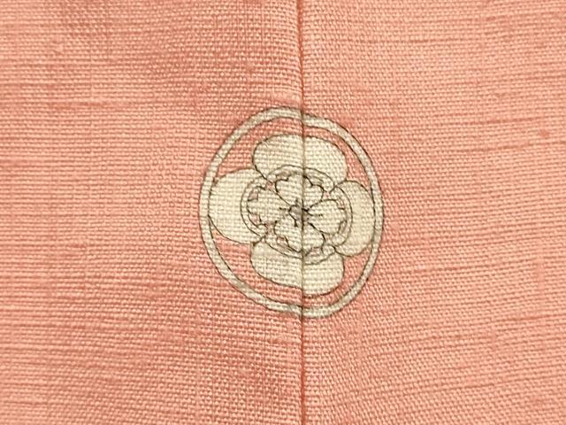平和屋着物▽上質な紬 単衣 色無地 珊瑚朱色 正絹 逸品 未使用 DABF5718du