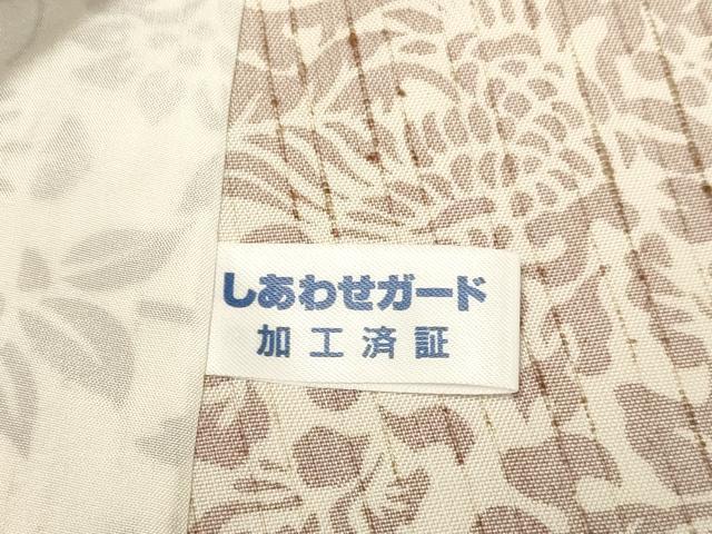 平和屋着物▽上質な紬 単衣 紅下松煙染 草花文 反端付き 正絹 逸品 DABF5724du