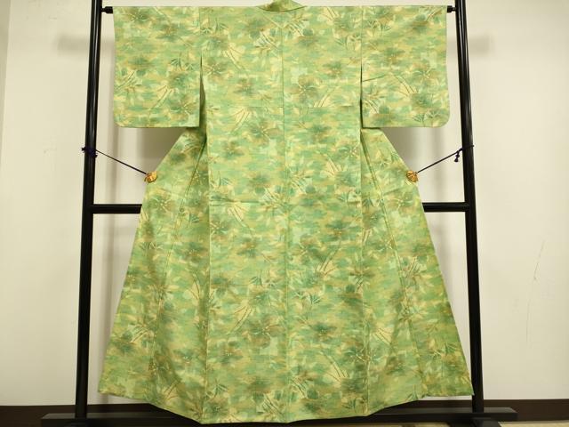 平和屋着物▽上質な紬 単衣 草花文 正絹 逸品 DABF5736du