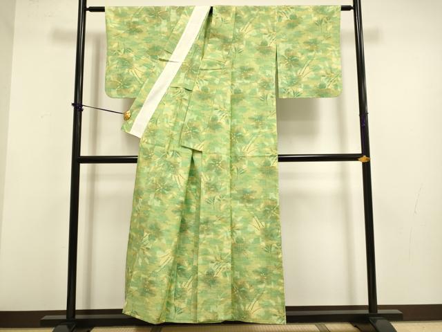 平和屋着物▽上質な紬 単衣 草花文 正絹 逸品 DABF5736du