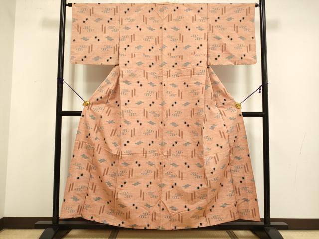 平和屋着物▽上質な紬 単衣 琉球絣文様 正絹 逸品 DABF5738du