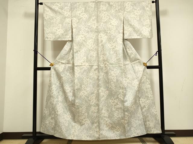 平和屋着物▽上質な紬 単衣 枝葉文 正絹 逸品 DABF5751du