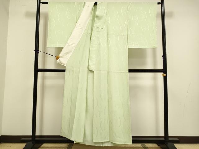 平和屋着物▽上質な色無地 単衣 立涌地紋 若芽色 正絹 逸品 DABF5754du