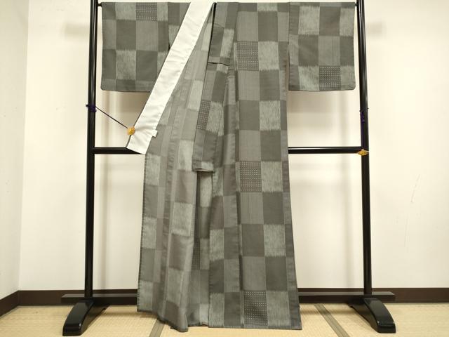 平和屋着物▽小紋 単衣 市松文様 洗える着物 DABF5756du
