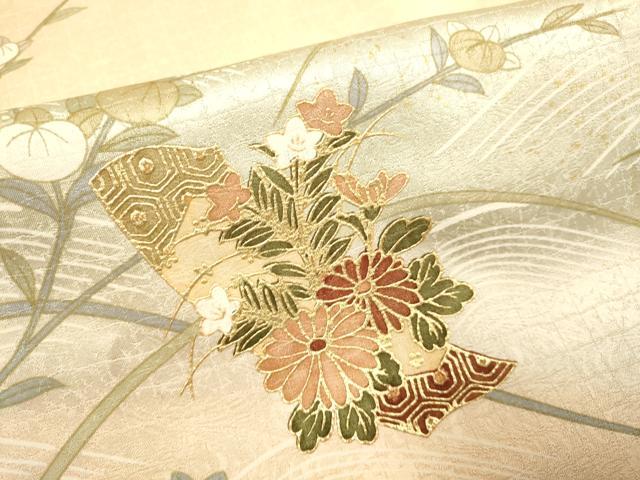 平和屋着物▽訪問着 単衣 短冊花文 暈し染め 金彩 西武百貨店扱い 正絹 逸品 DABF5766du
