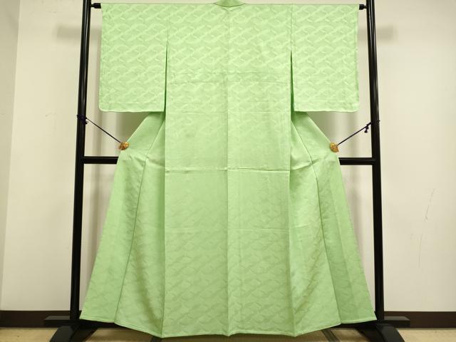 平和屋着物▽上質な色無地 単衣 松葉地紋 柳色 正絹 逸品 未使用 DABF5771du