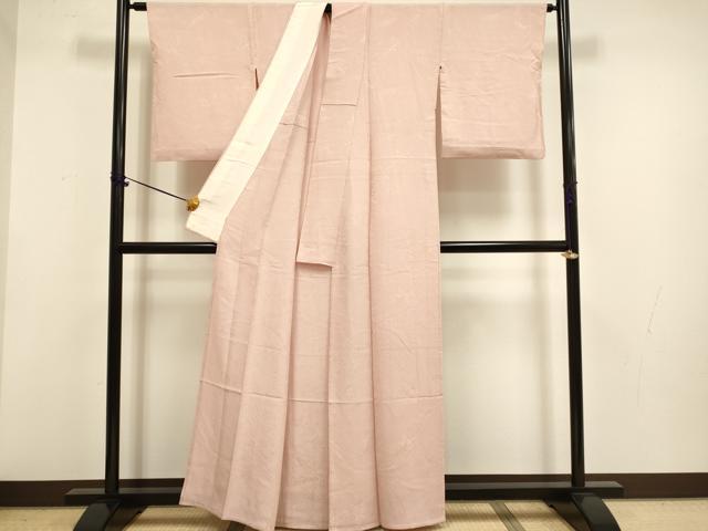 平和屋着物▽上質な色無地 単衣 流水花地紋 水柿色 正絹 逸品 DABF5775du