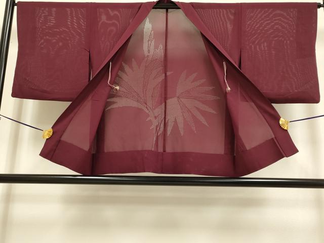 平和屋着物▽羽織 スリーシーズン 春夏秋 塵除け 草葉文 バーガンディー色 正絹 逸品 DABF5781du