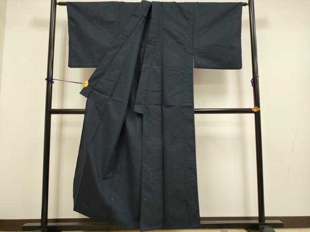平和屋着物▽男性 色無地 単衣 アンサンブル 長羽織 濃い藍鉄色 DABF5782du