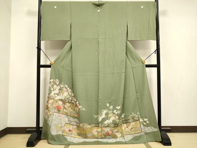 平和屋着物▽豪華色留袖 単衣 飛鶴扇吉祥花文 金彩 ロング丈 正絹 逸品 DABF5789du