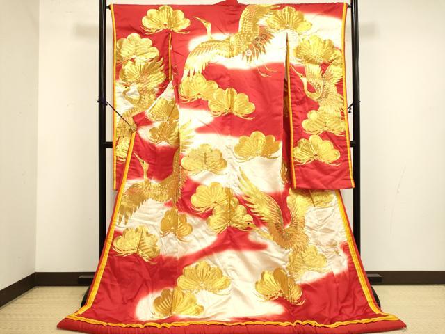 平和屋本店●色打掛 お引きずり 和装 婚礼 結婚式 花嫁 神社挙式 駒刺繍 総刺繍 飛鶴松文 十二単風 逸品 DABF5796du