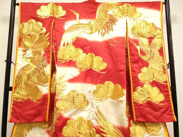 平和屋本店●色打掛 お引きずり 和装 婚礼 結婚式 花嫁 神社挙式 駒刺繍 総刺繍 飛鶴松文 十二単風 逸品 DABF5796du