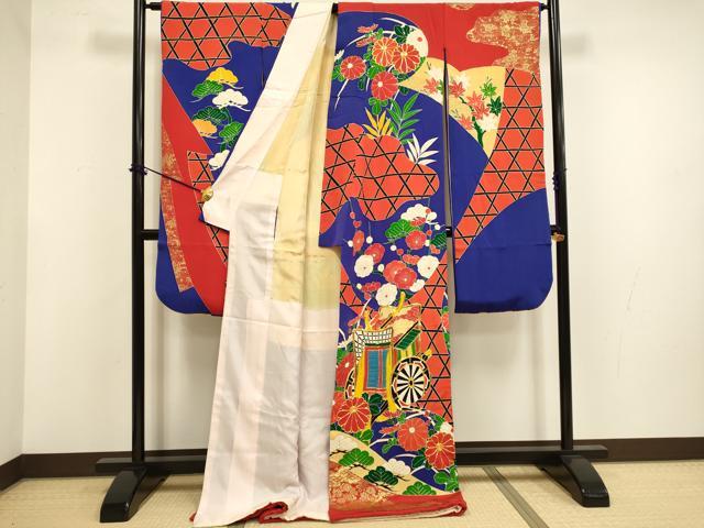 平和屋本店▼お引きずり・お引き摺り・引き振袖 和装 結婚式 舞妓 芸妓 芸者 衣装 駒刺繍 御所車花文 金彩 逸品 DABF5797du