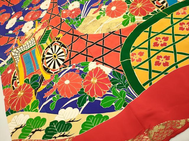 平和屋本店▼お引きずり・お引き摺り・引き振袖 和装 結婚式 舞妓 芸妓 芸者 衣装 駒刺繍 御所車花文 金彩 逸品 DABF5797du