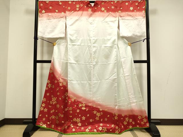 平和屋着物▼訪問着 舞桜文 暈し染め 金彩 背抜き仕立て 洗える着物 DABF5800du