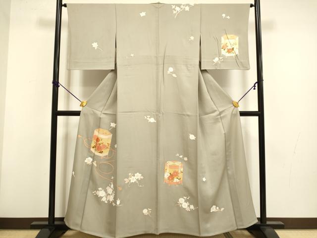平和屋着物▽訪問着 単衣 刺繍 貝桶花文 金彩 正絹 逸品 DABF5823du