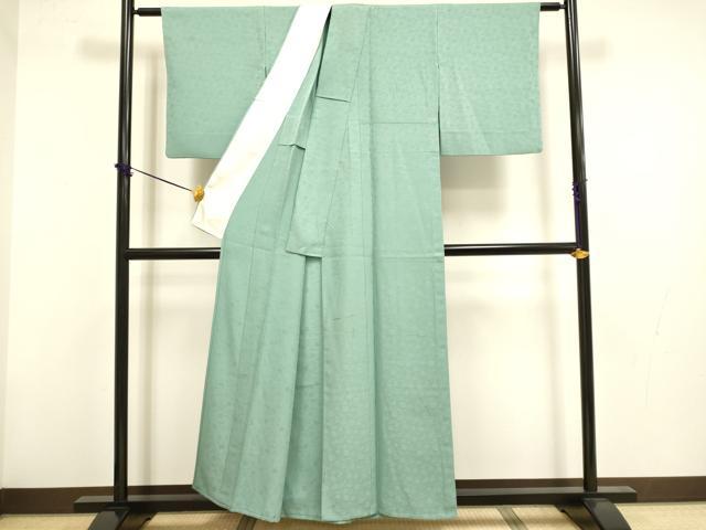 平和屋着物▽上質な色無地 単衣 花唐草地紋 薄青色 正絹 逸品 DABF5844du