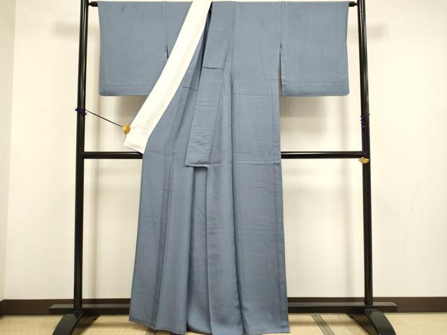 平和屋着物▽上質な色無地 単衣 花鳥地紋 濃い薄鼠色 正絹 逸品 DABF5854du
