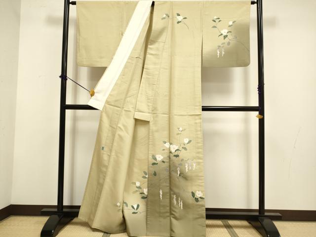 平和屋着物▽訪問着 白山紬 単衣 作家物 草花文 暈し染め 正絹 逸品 DABF5861du