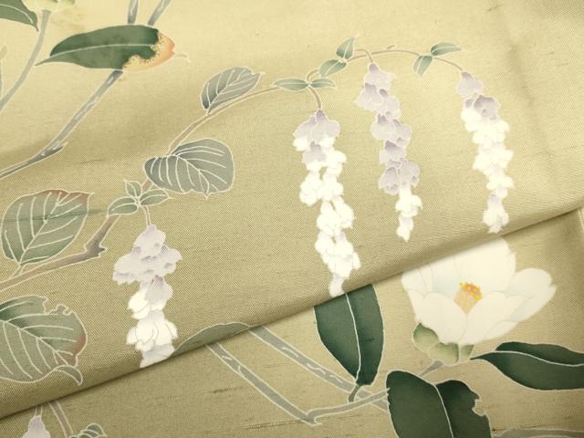 平和屋着物▽訪問着 白山紬 単衣 作家物 草花文 暈し染め 正絹 逸品 DABF5861du