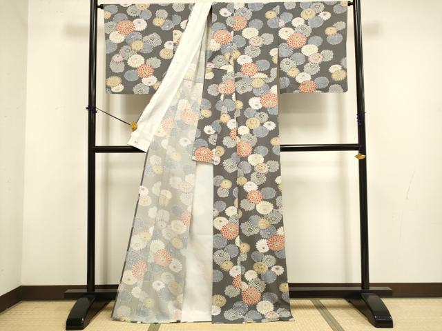 平和屋着物▽小紋 単衣 菊 三越扱い 洗える着物 DABF5862du