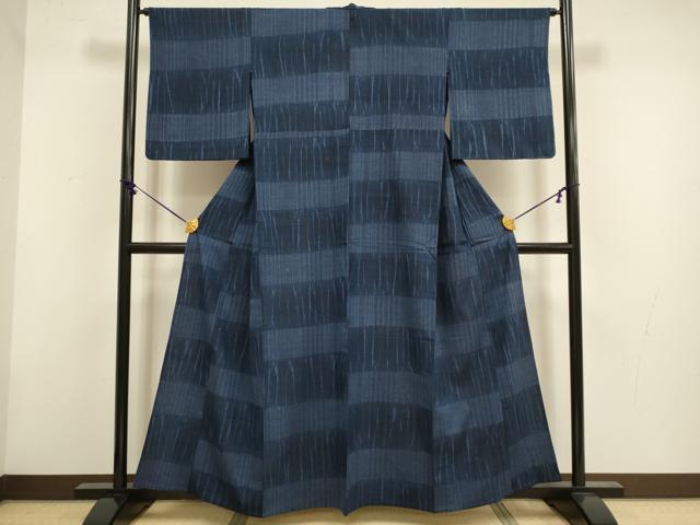 平和屋着物▽上質な紬 単衣 杢目絞り 横段文 正絹 逸品 DABF5863du