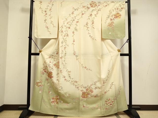 平和屋着物▽訪問着 単衣 枝垂れ花文 暈し染め 金彩 正絹 逸品 DABF5879du